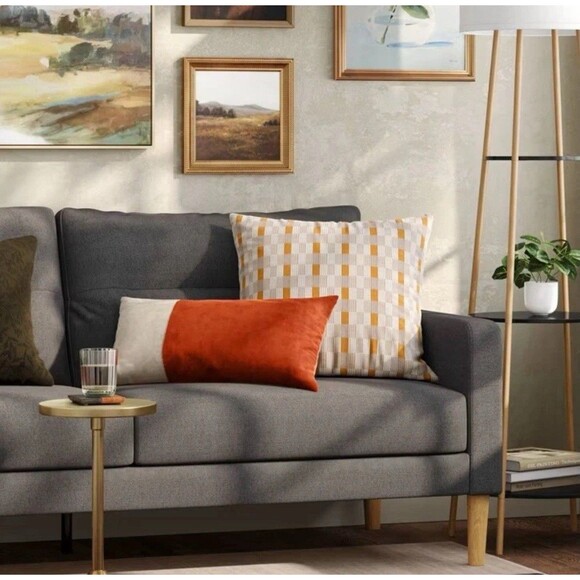 Threshold Oversized Colorblock Pieced Suede Lumbar Throw Pillow 12 X 24in - Picture 2 of 6